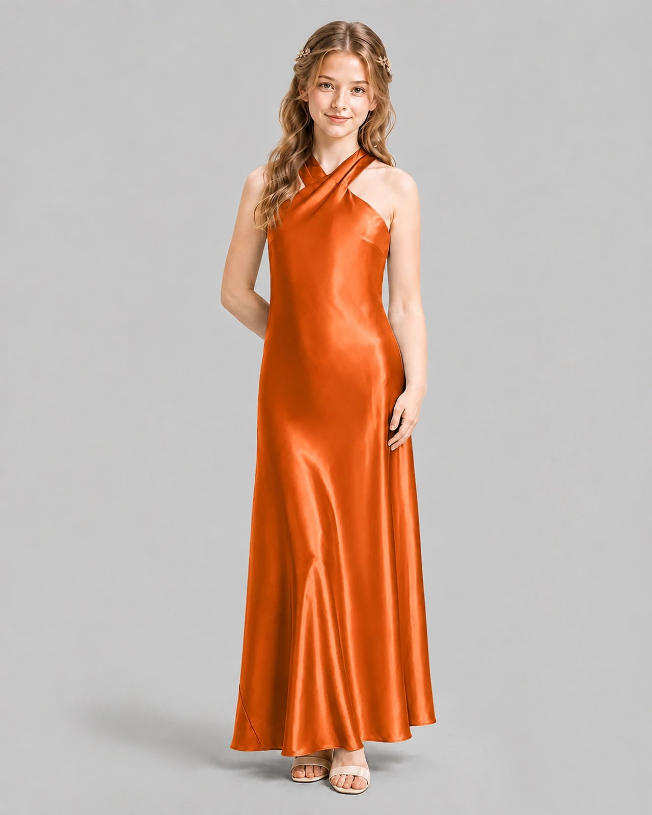 Burnt Orange A-line Girls Formal Dresses Pose