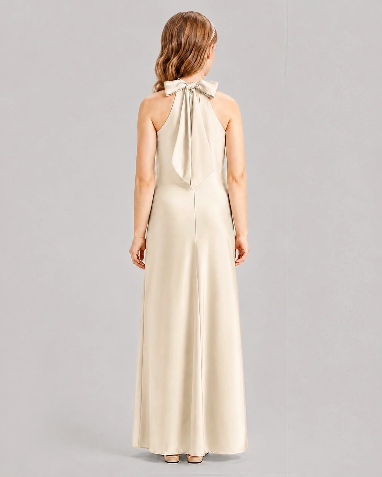 Champagne A-line Girls Formal Dresses Back