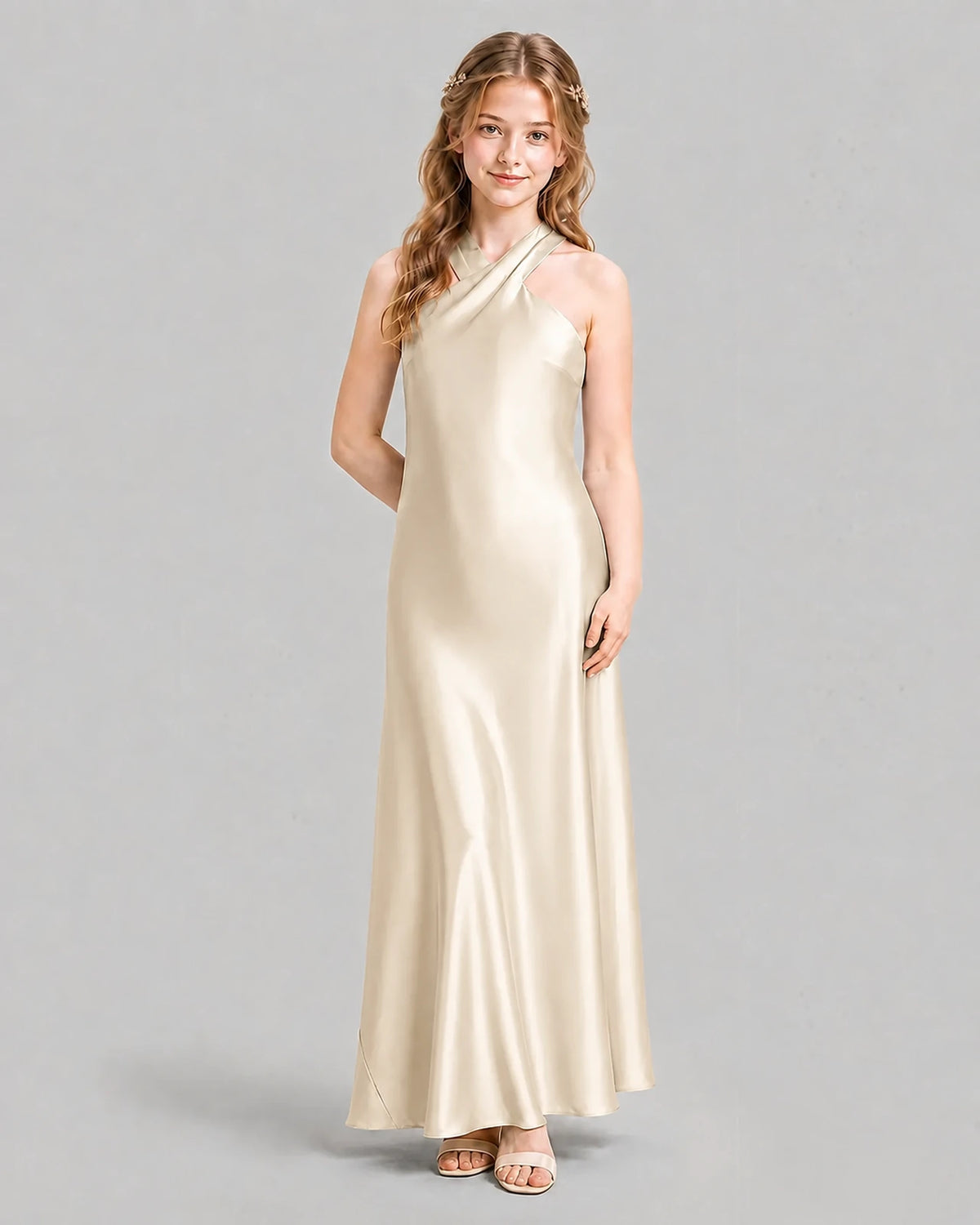 Champagne A-line Girls Formal Dresses Pose