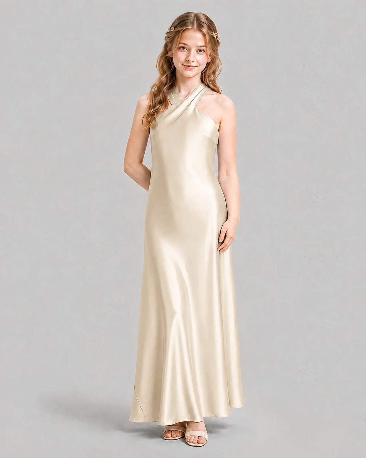 Champagne A-line Girls Formal Dresses Pose