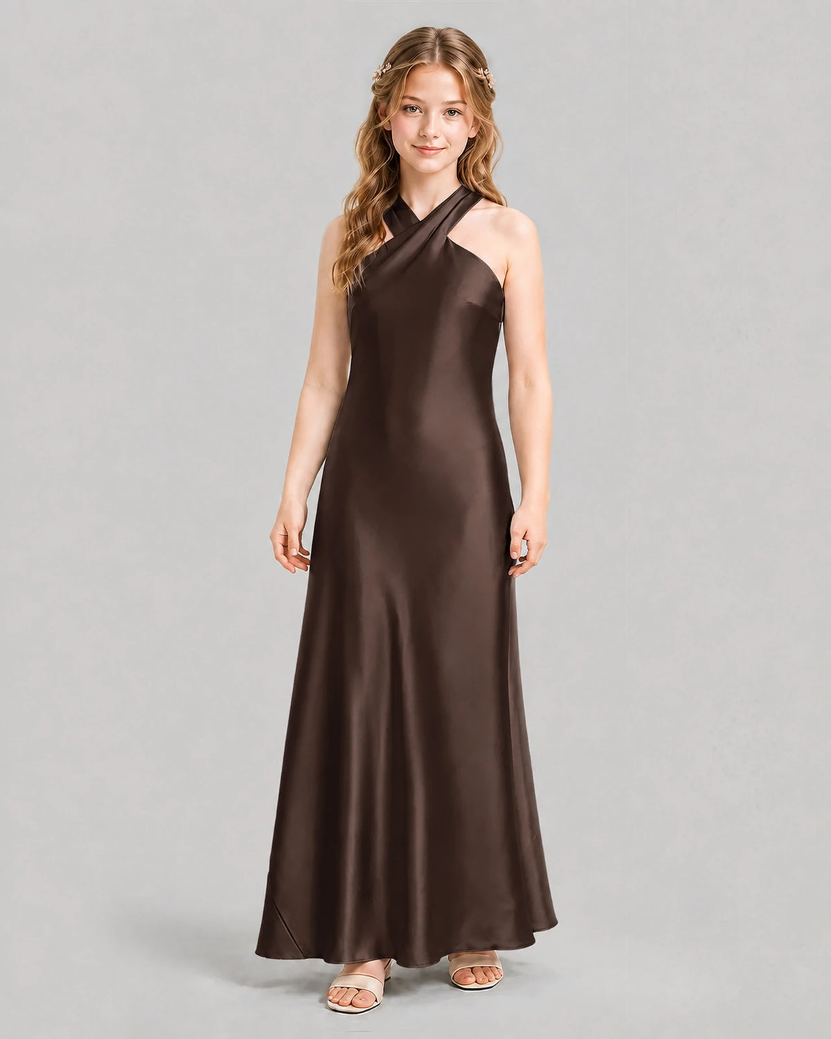 Chocolate A-line Girls Formal Dresses Front