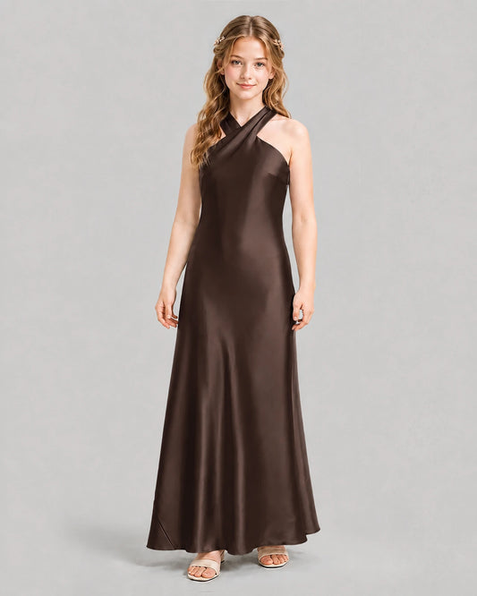 Chocolate A-line Girls Formal Dresses Front