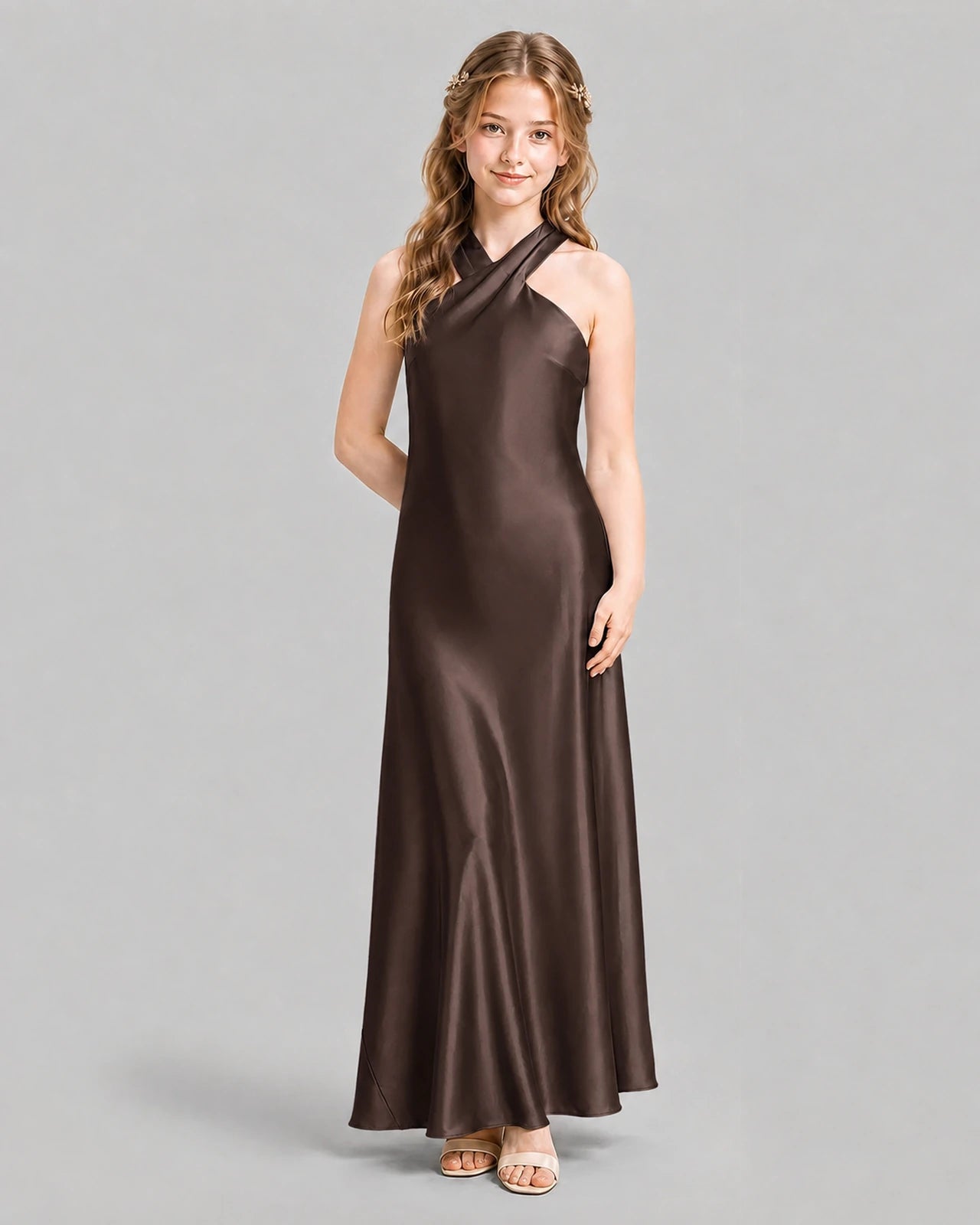 Chocolate A-line Girls Formal Dresses Pose
