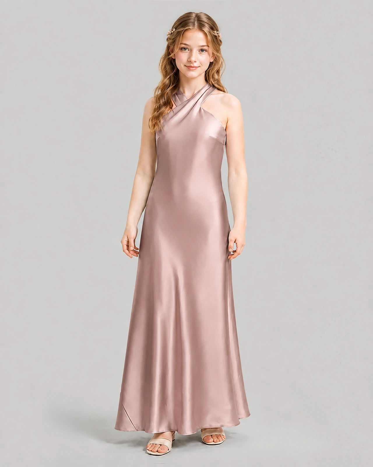 Dusty Rose A-line Girls Formal Dresses Front