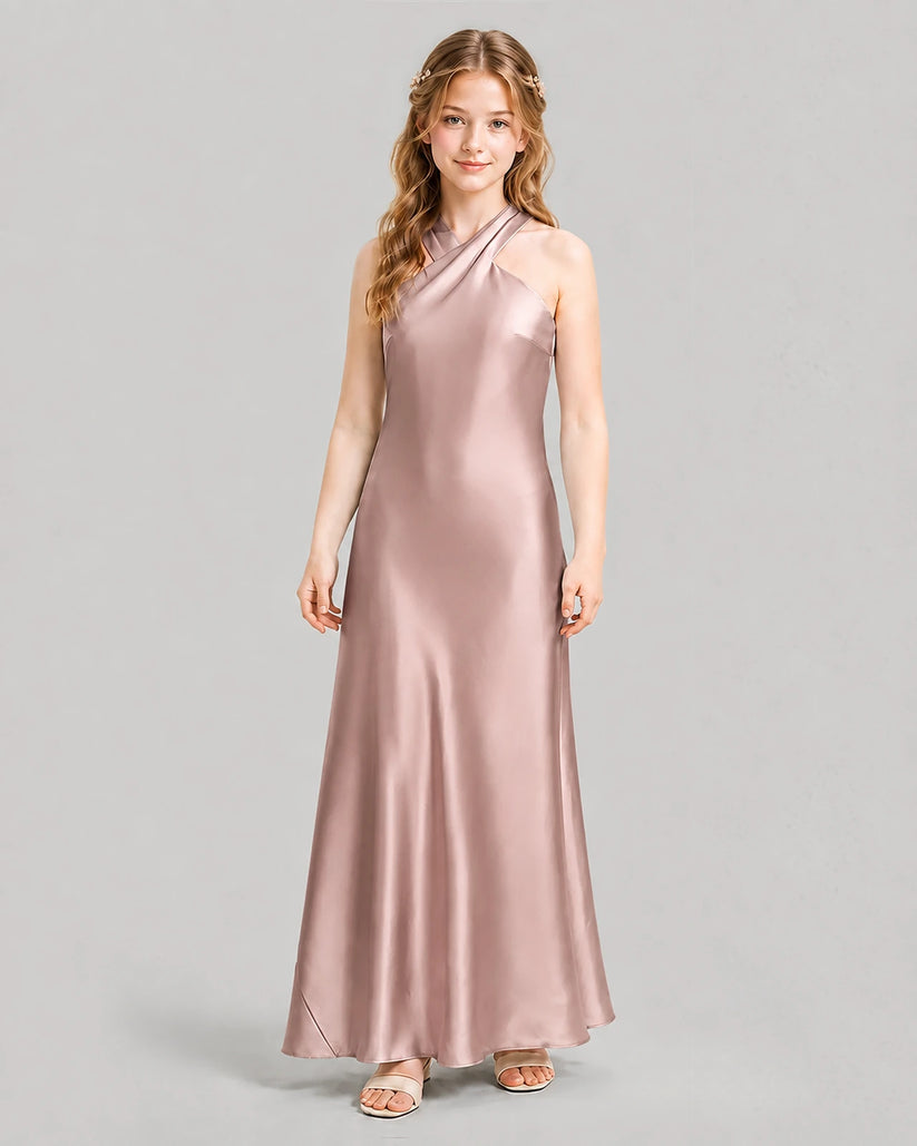 Dusty Rose A-line Girls Formal Dresses Front