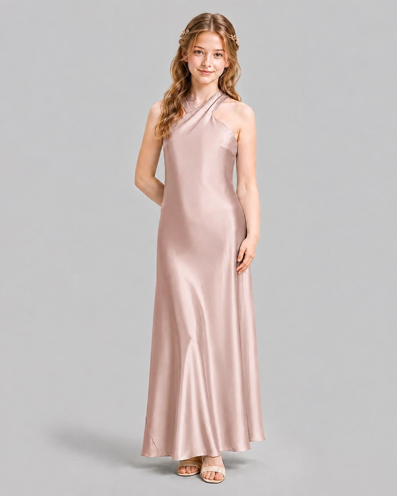 Dusty Rose A-line Girls Formal Dresses Pose