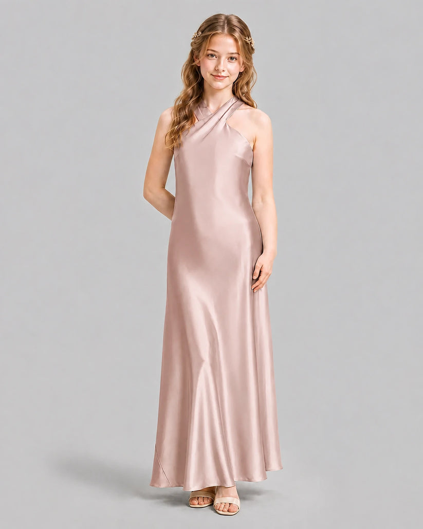 Dusty Rose A-line Girls Formal Dresses Pose