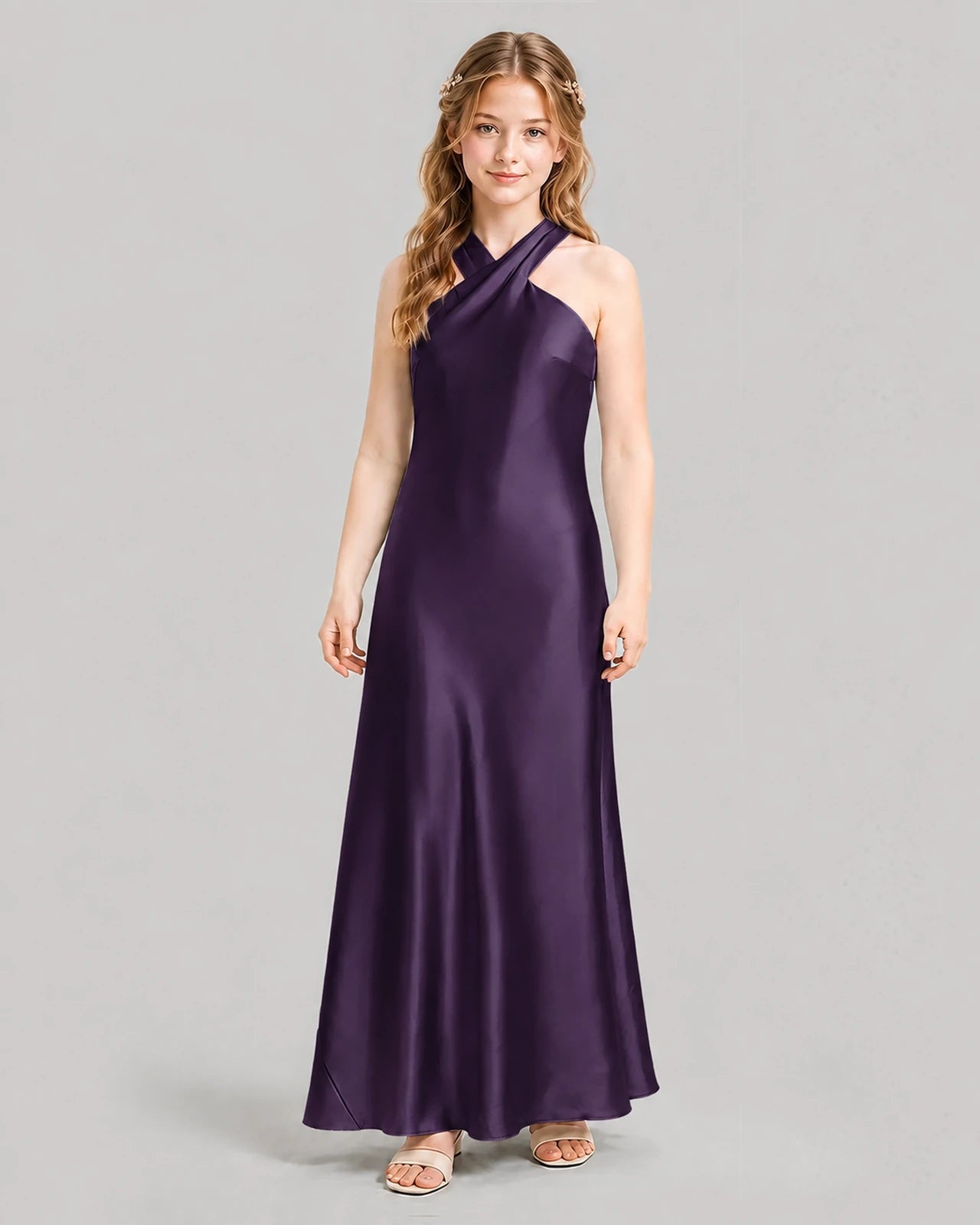 Grape A-line Girls Formal Dresses Front