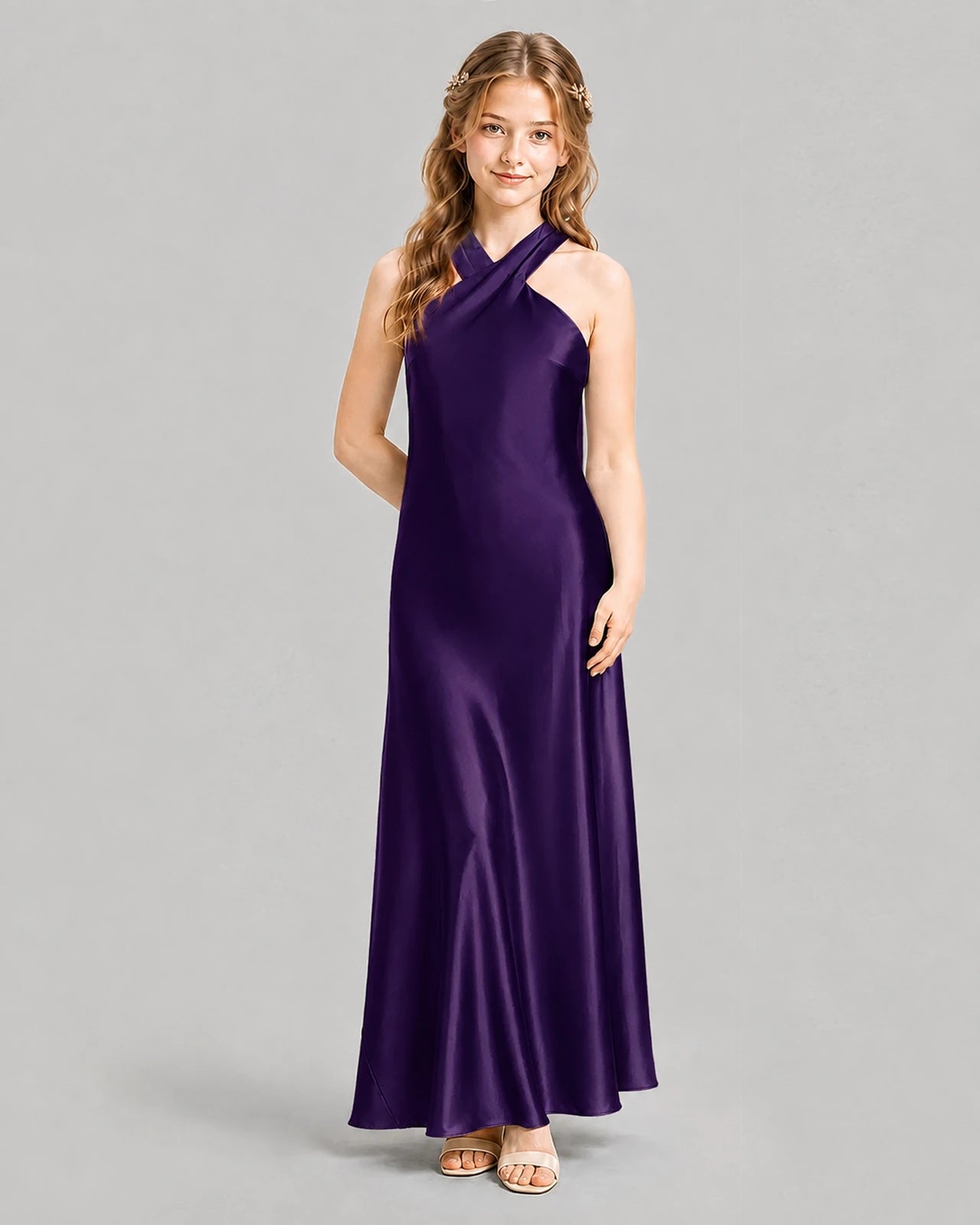 Grape A-line Girls Formal Dresses Pose