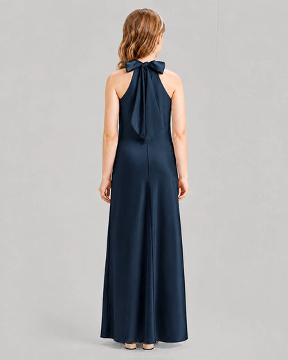 Navy Blue A-line Girls Formal Dresses Back