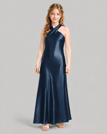 Navy Blue A-line Girls Formal Dresses Front