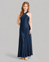 Navy Blue A-line Girls Formal Dresses Pose