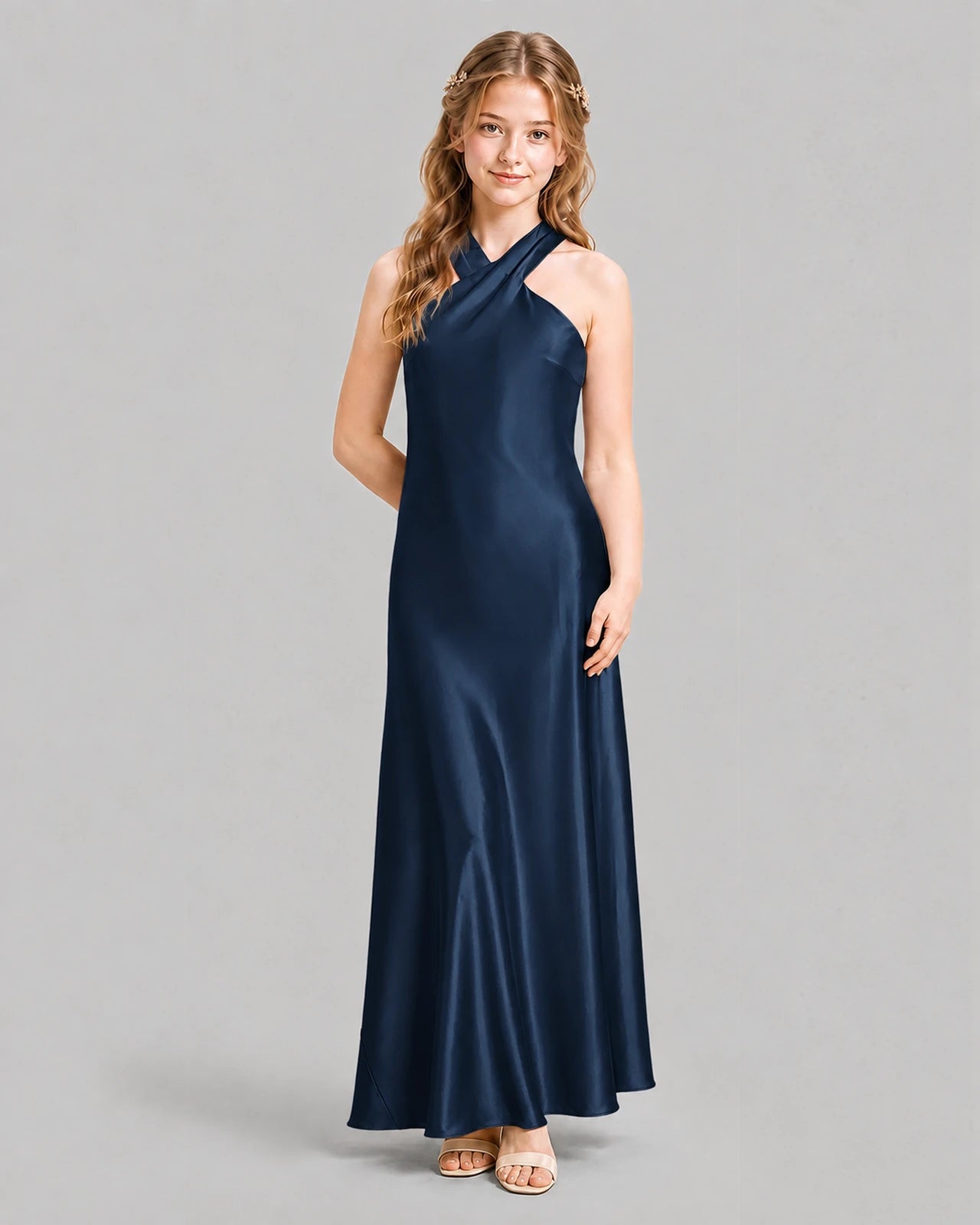 Navy Blue A-line Girls Formal Dresses Pose