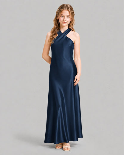 Navy Blue A-line Girls Formal Dresses Pose