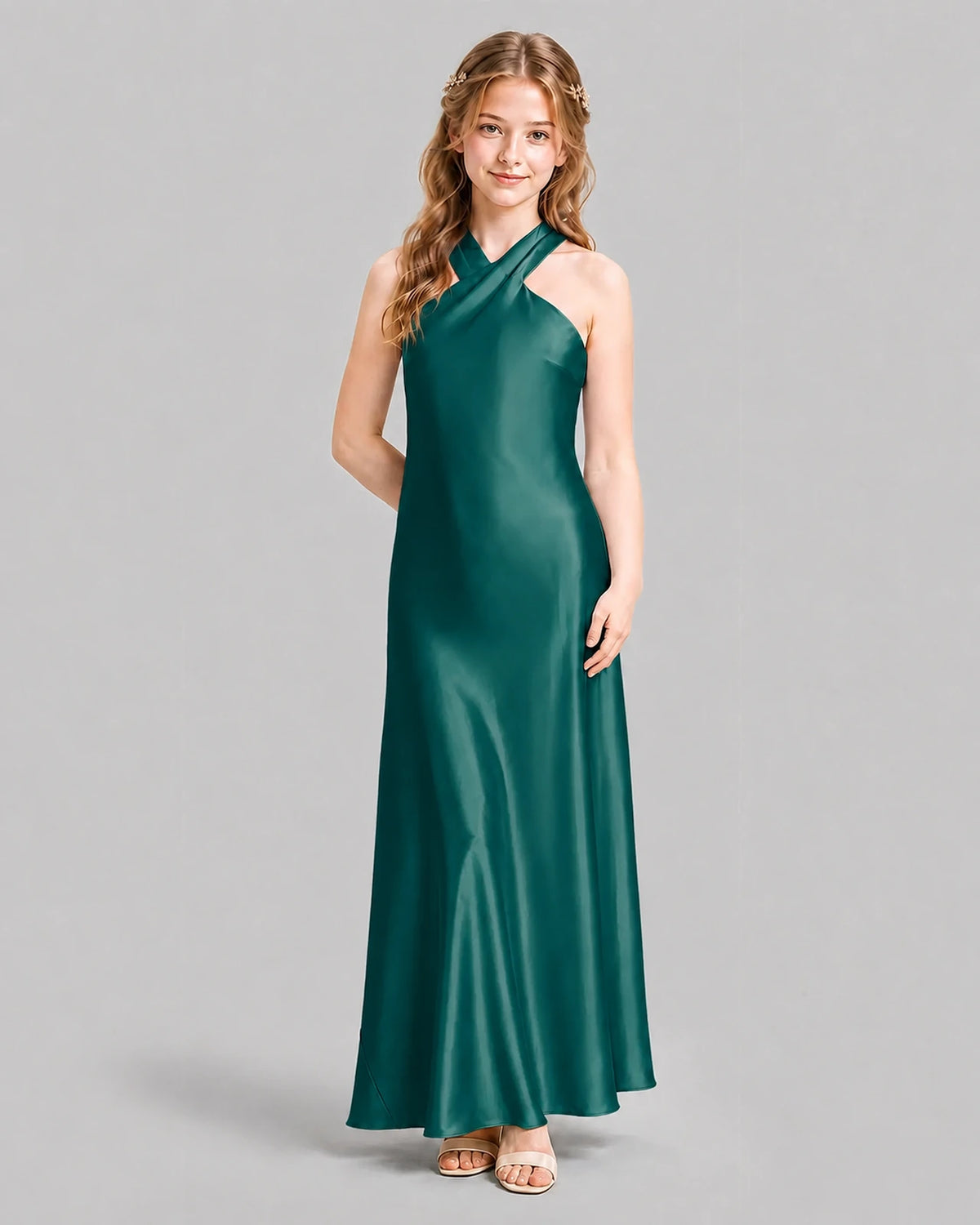 Peacock A-line Girls Formal Dresses Pose