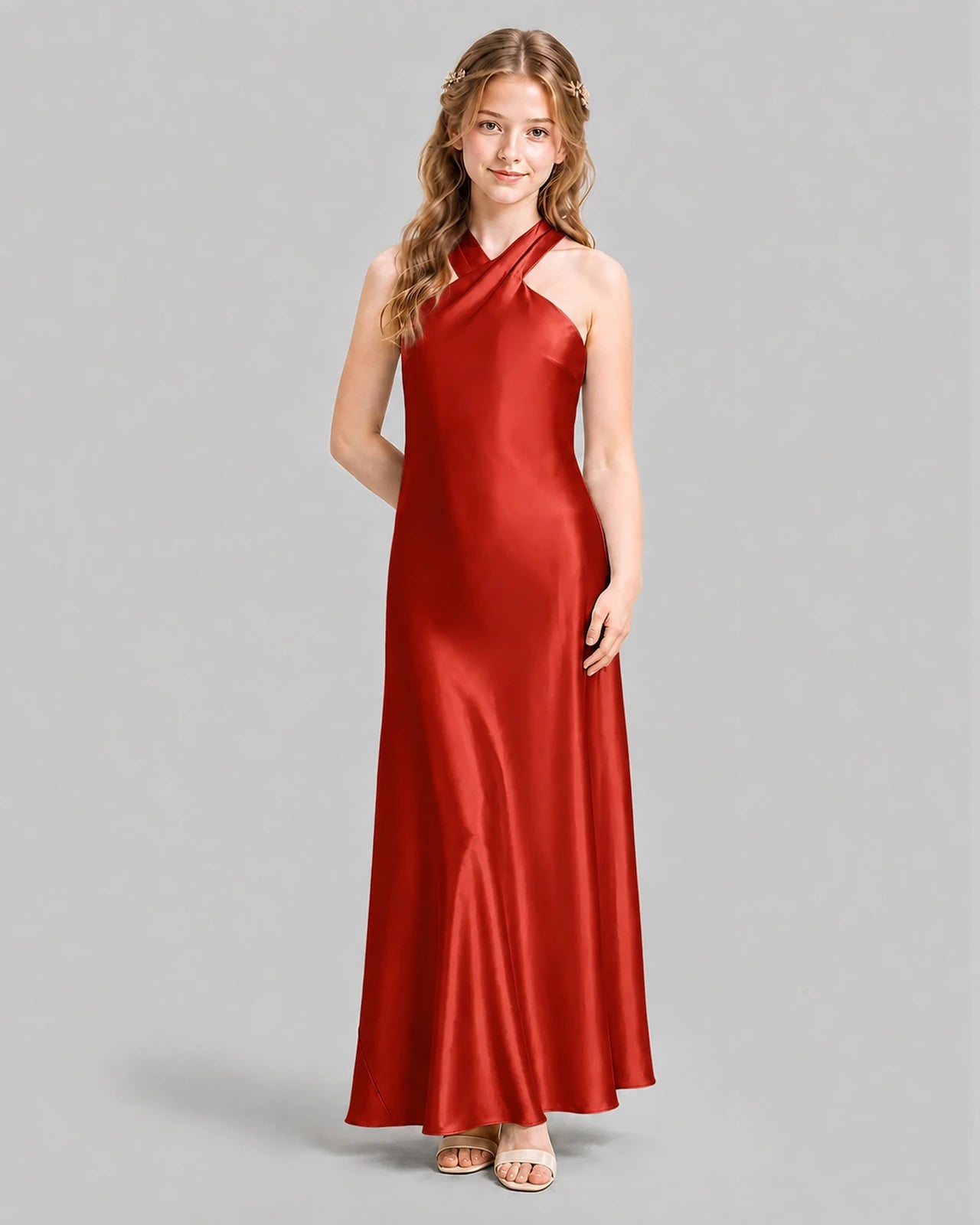 Red A-line Girls Formal Dresses Pose