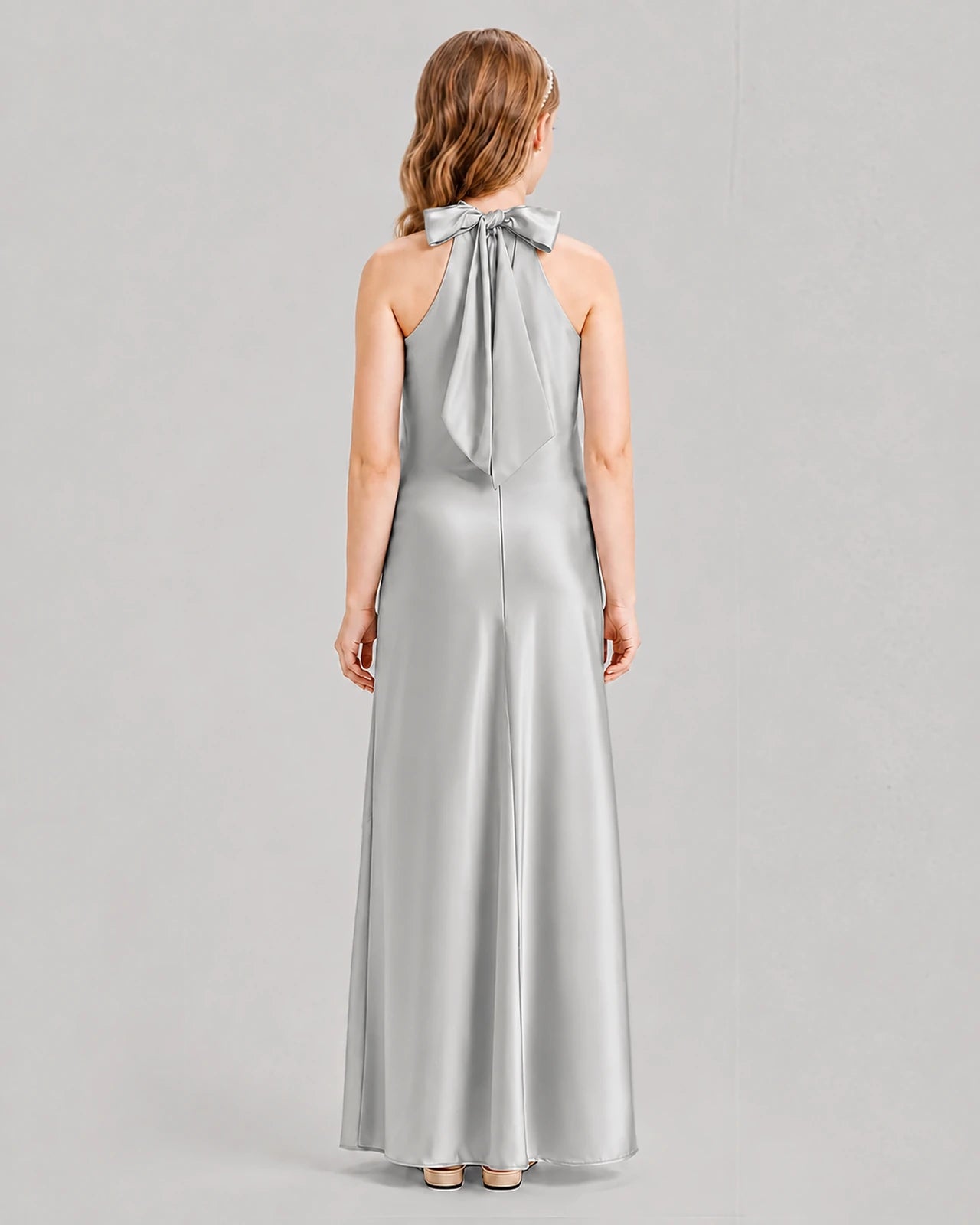 Silver A-line Girls Formal Dresses Back