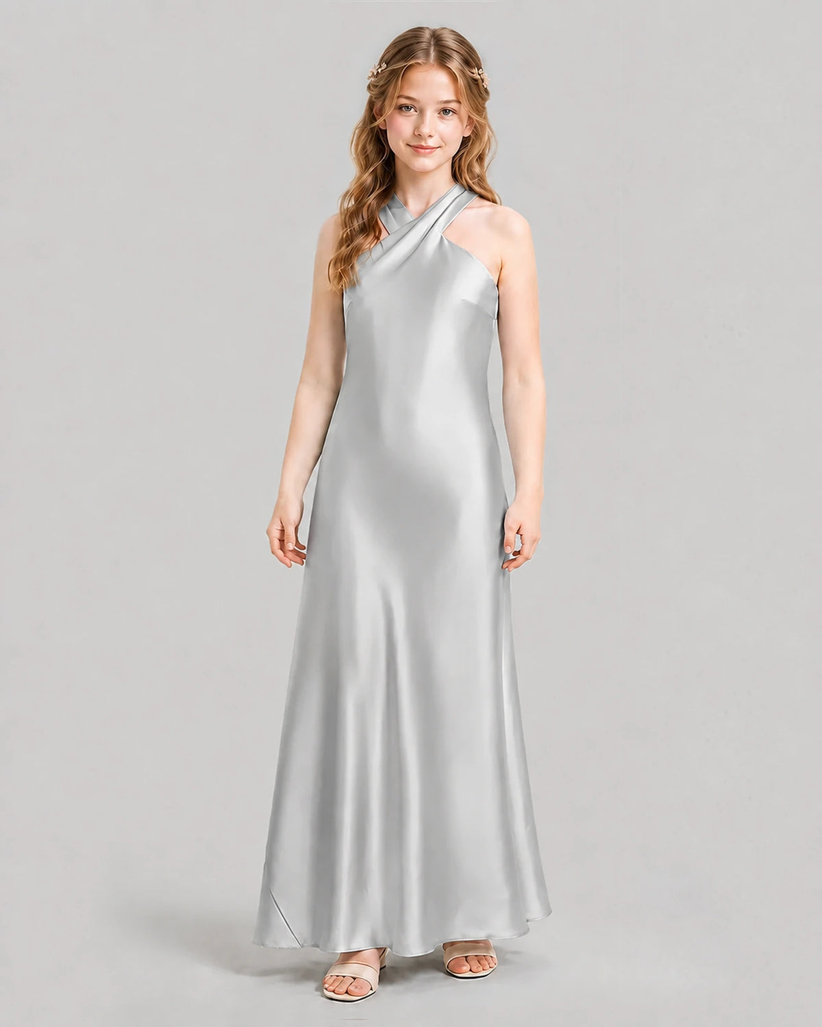 Silver A-line Girls Formal Dresses Front