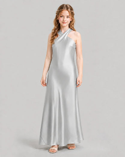 Silver A-line Girls Formal Dresses Front