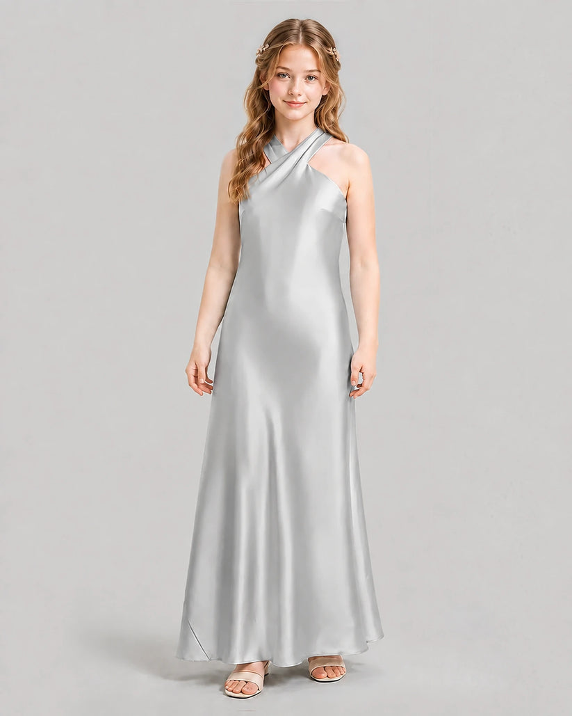 Silver A-line Girls Formal Dresses Front