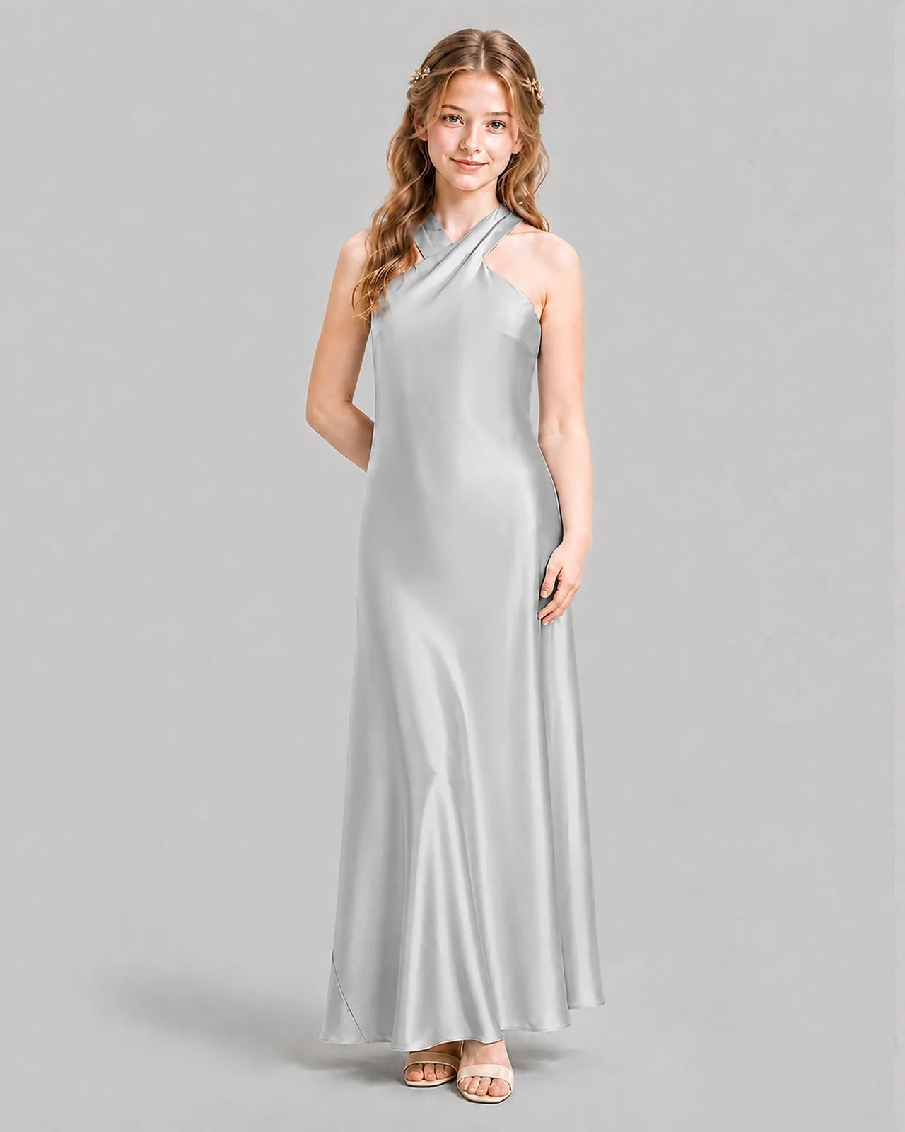 Silver A-line Girls Formal Dresses Pose