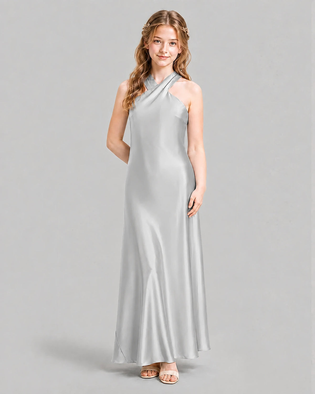 Silver A-line Girls Formal Dresses Pose