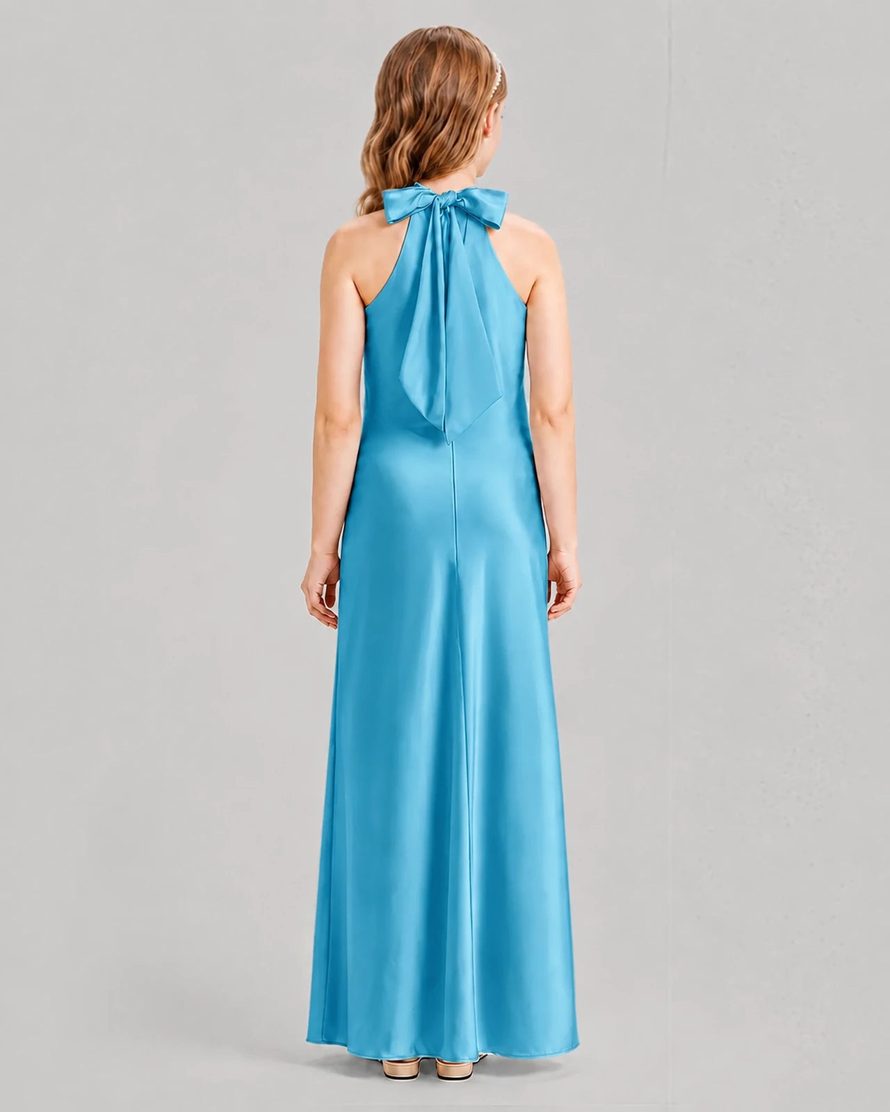 Sky Blue A-line Girls Formal Dresses Back