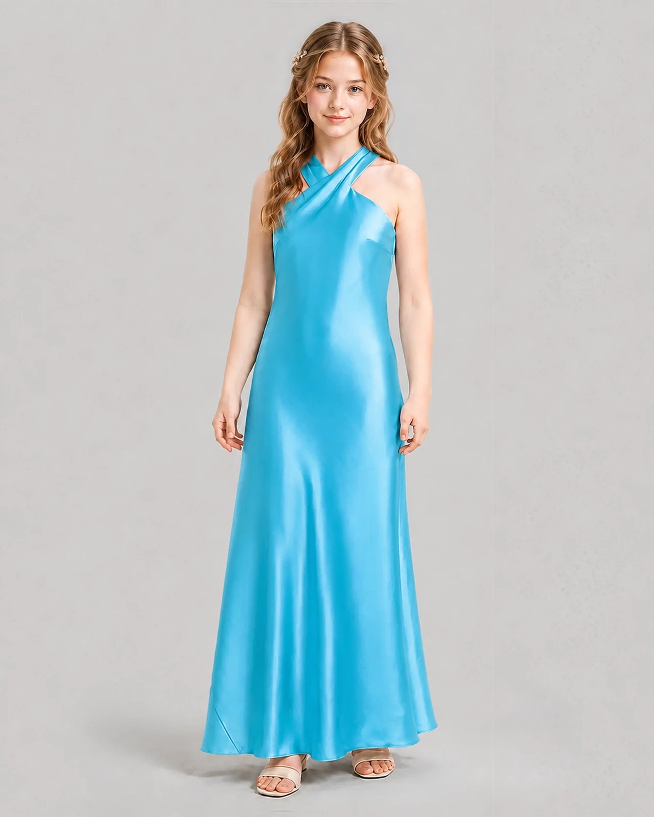 Sky Blue A-line Girls Formal Dresses Front
