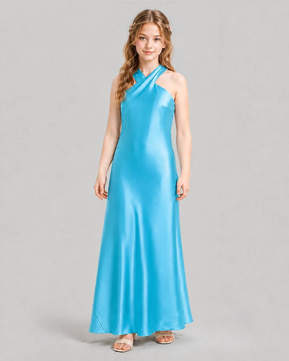 Sky Blue A-line Girls Formal Dresses Front