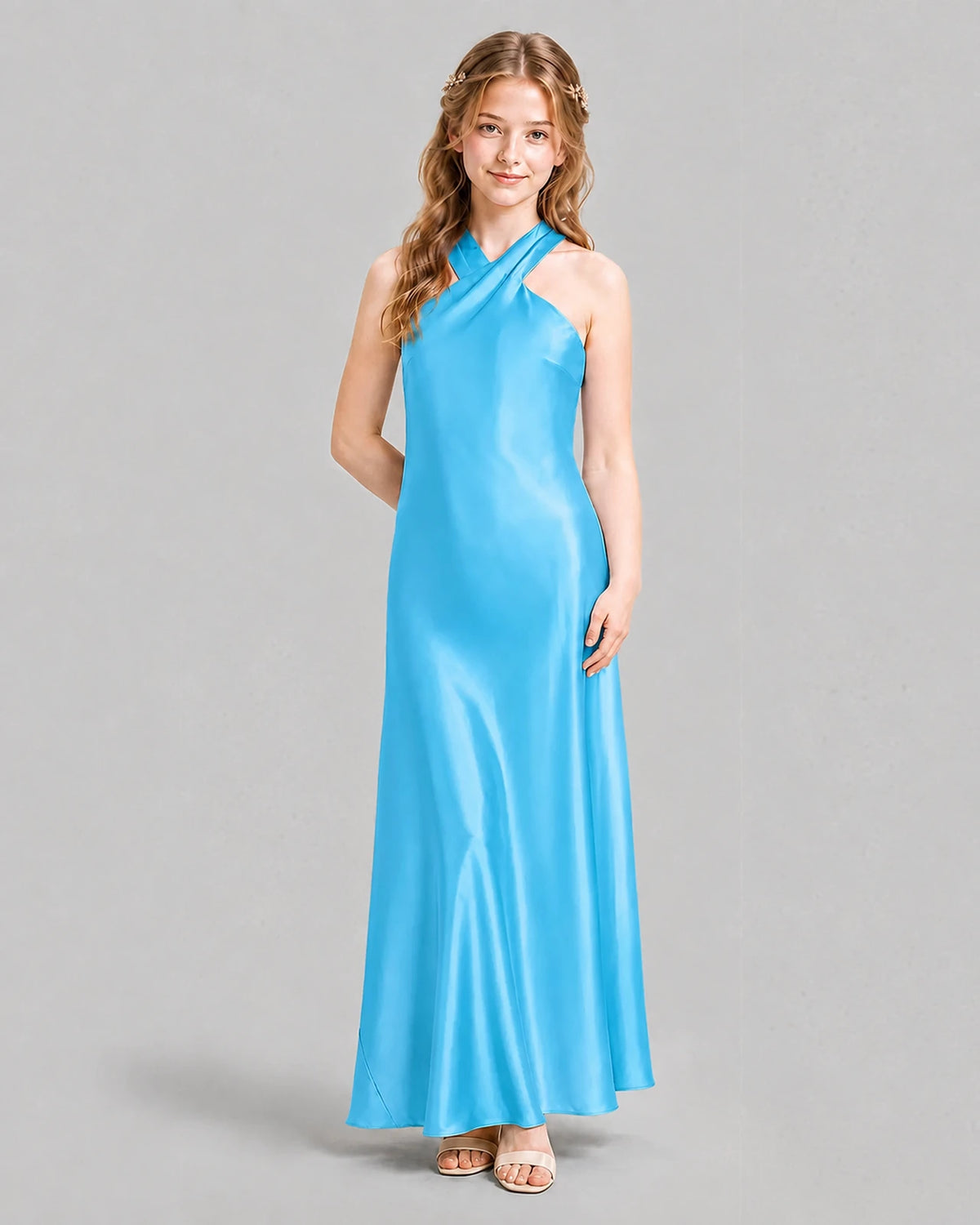 Sky Blue A-line Girls Formal Dresses Pose