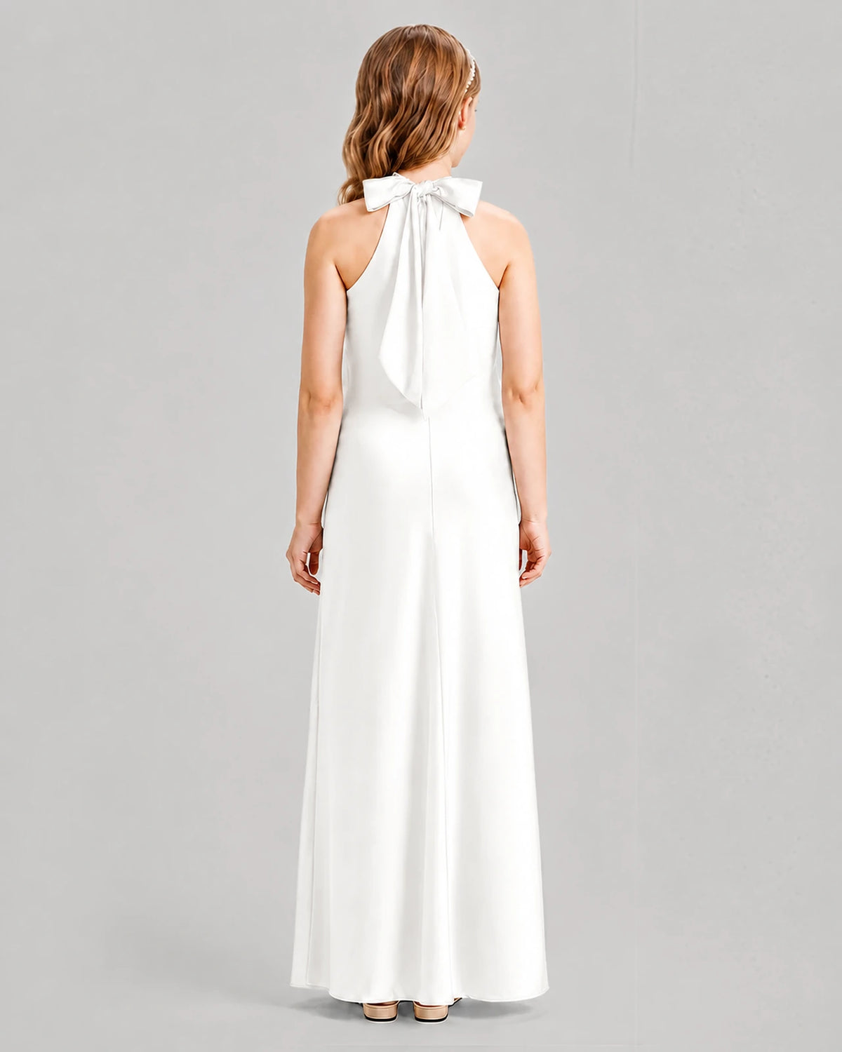 White A-line Girls Formal Dresses Back