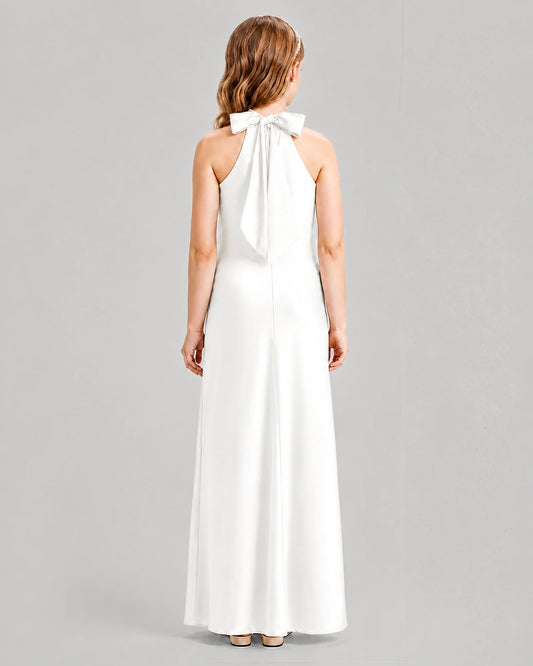 White A-line Girls Formal Dresses Back