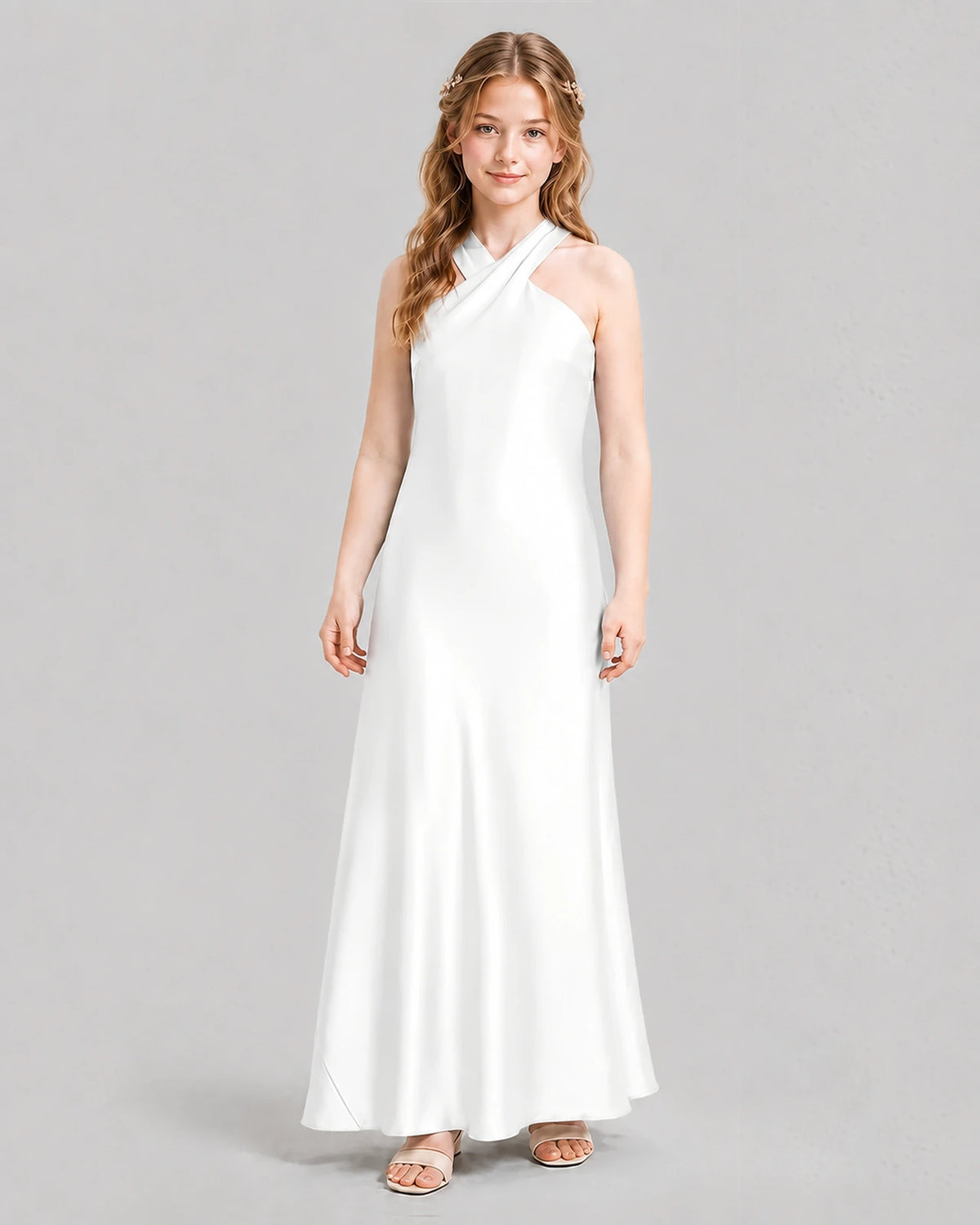 White A-line Girls Formal Dresses Front
