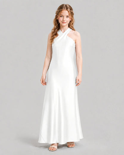 White A-line Girls Formal Dresses Front