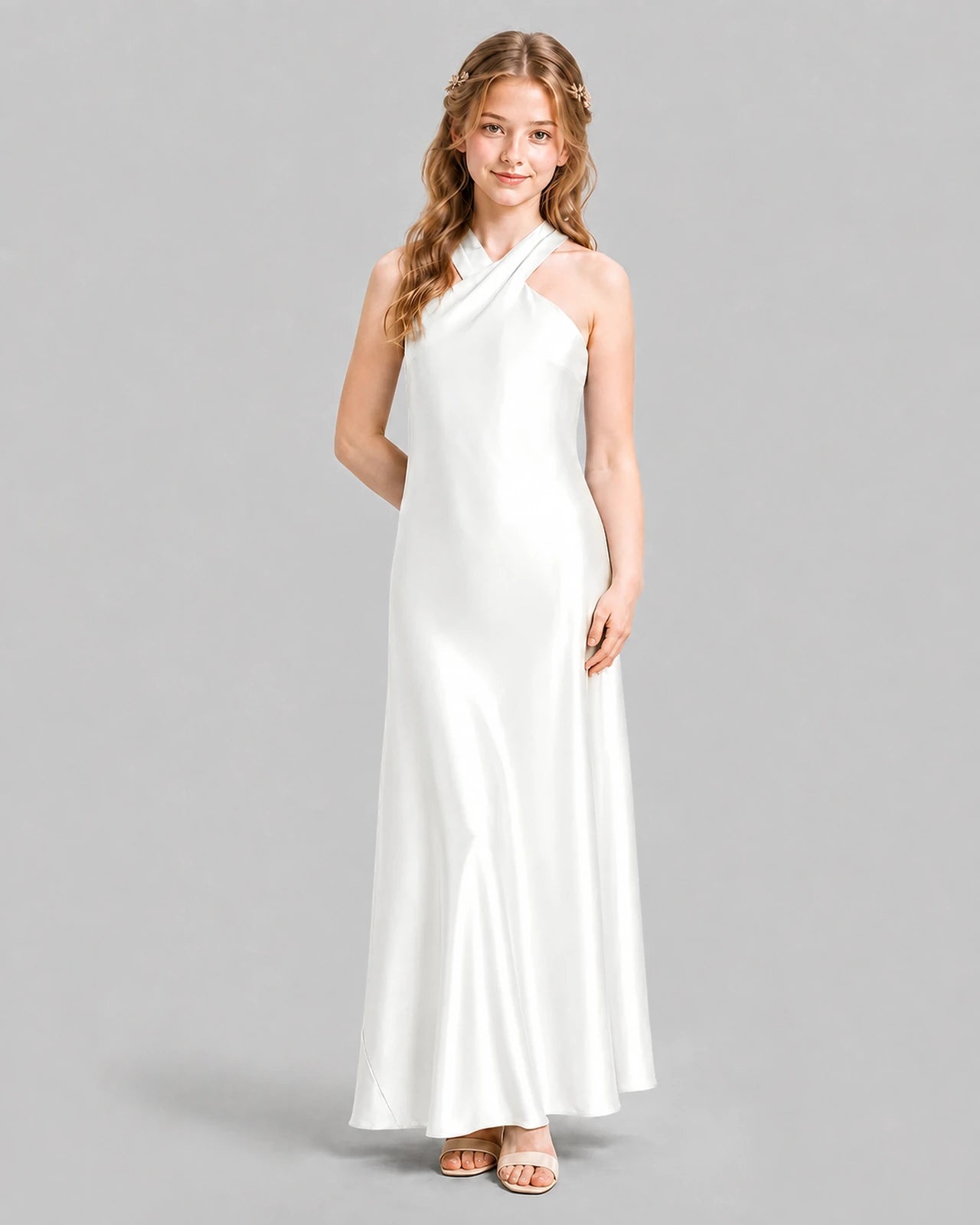 White A-line Girls Formal Dresses Pose