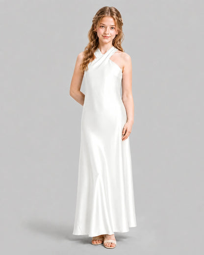 White A-line Girls Formal Dresses Pose