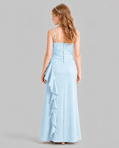 Baby Blue A-line Junior Bridesmaid Dresses Back
