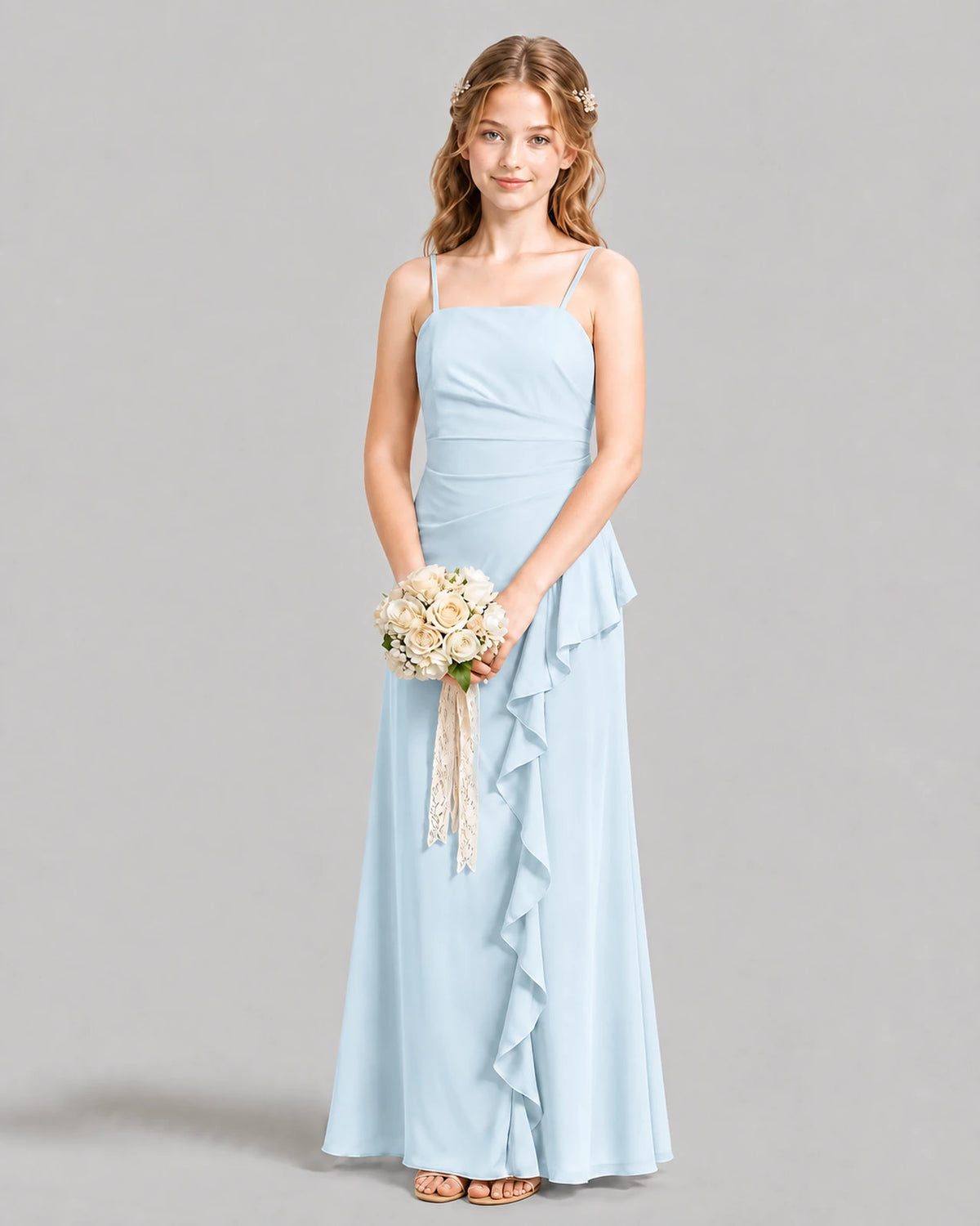 Baby Blue A-line Junior Bridesmaid Dresses Front