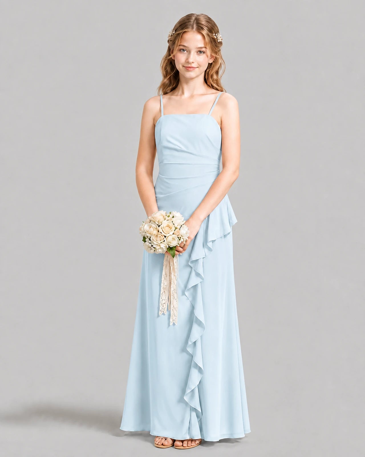 Baby Blue A-line Junior Bridesmaid Dresses Front