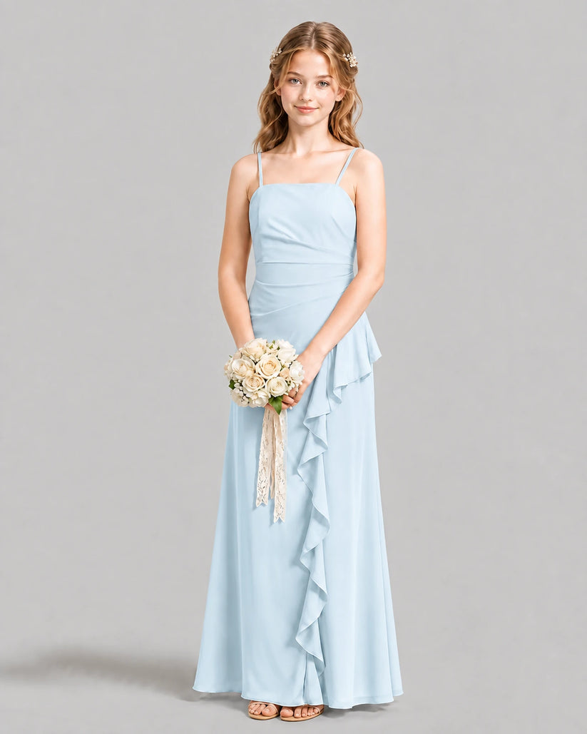 Baby Blue A-line Junior Bridesmaid Dresses Front