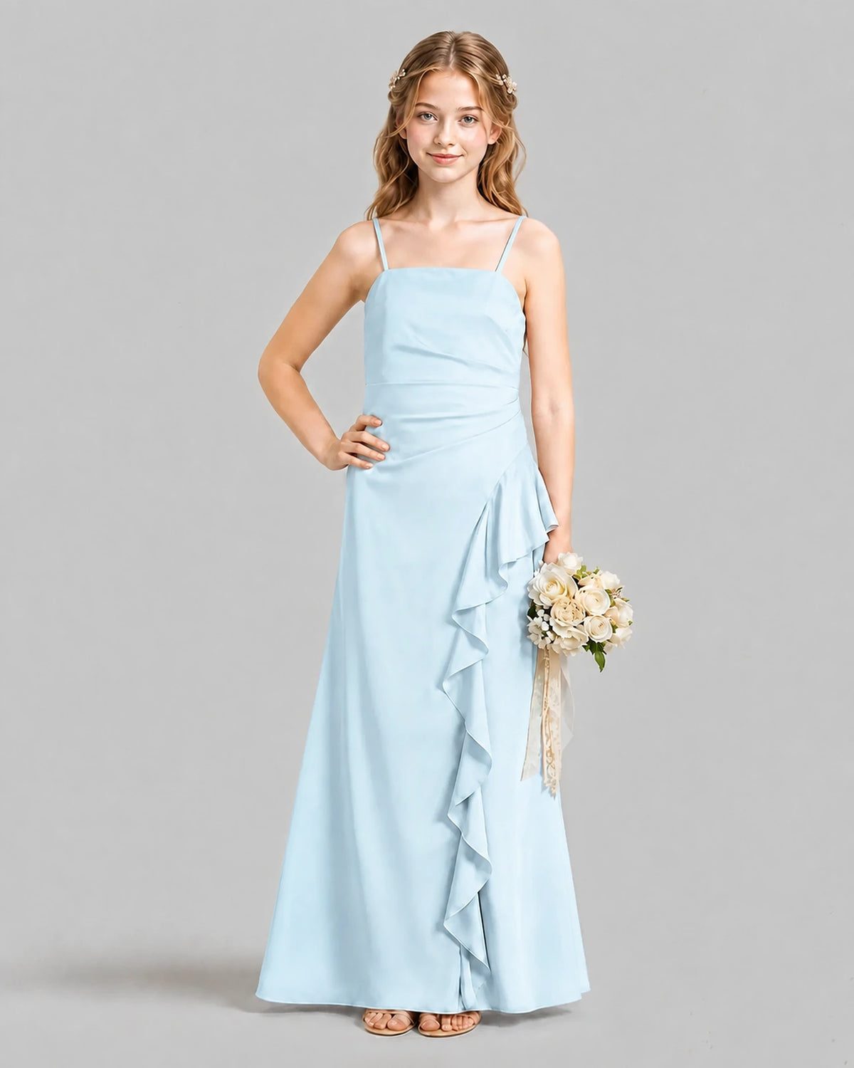 Baby Blue A-line Junior Bridesmaid Dresses Pose