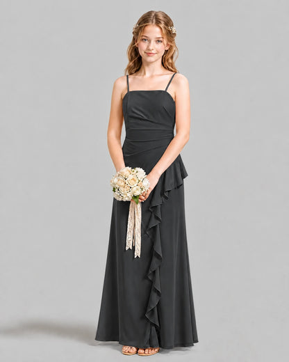 Black A-line Junior Bridesmaid Dresses Front