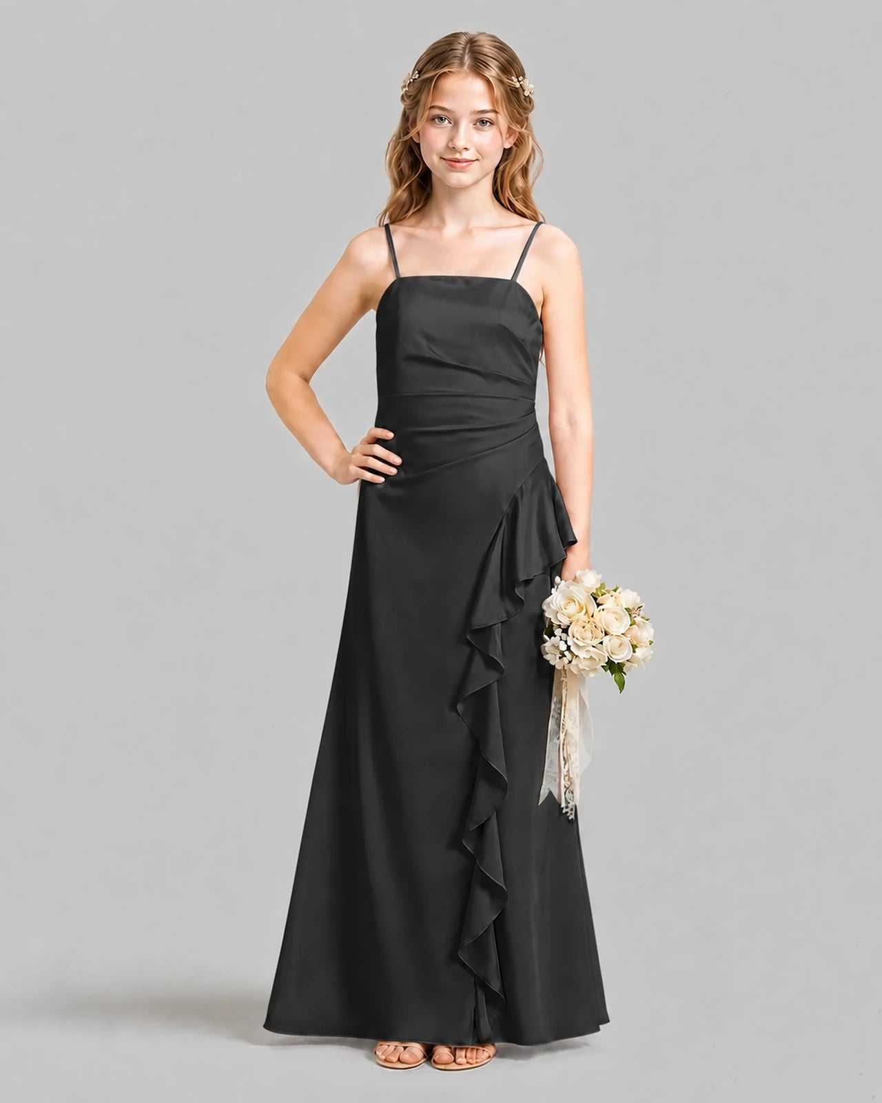 Black A-line Junior Bridesmaid Dresses Pose