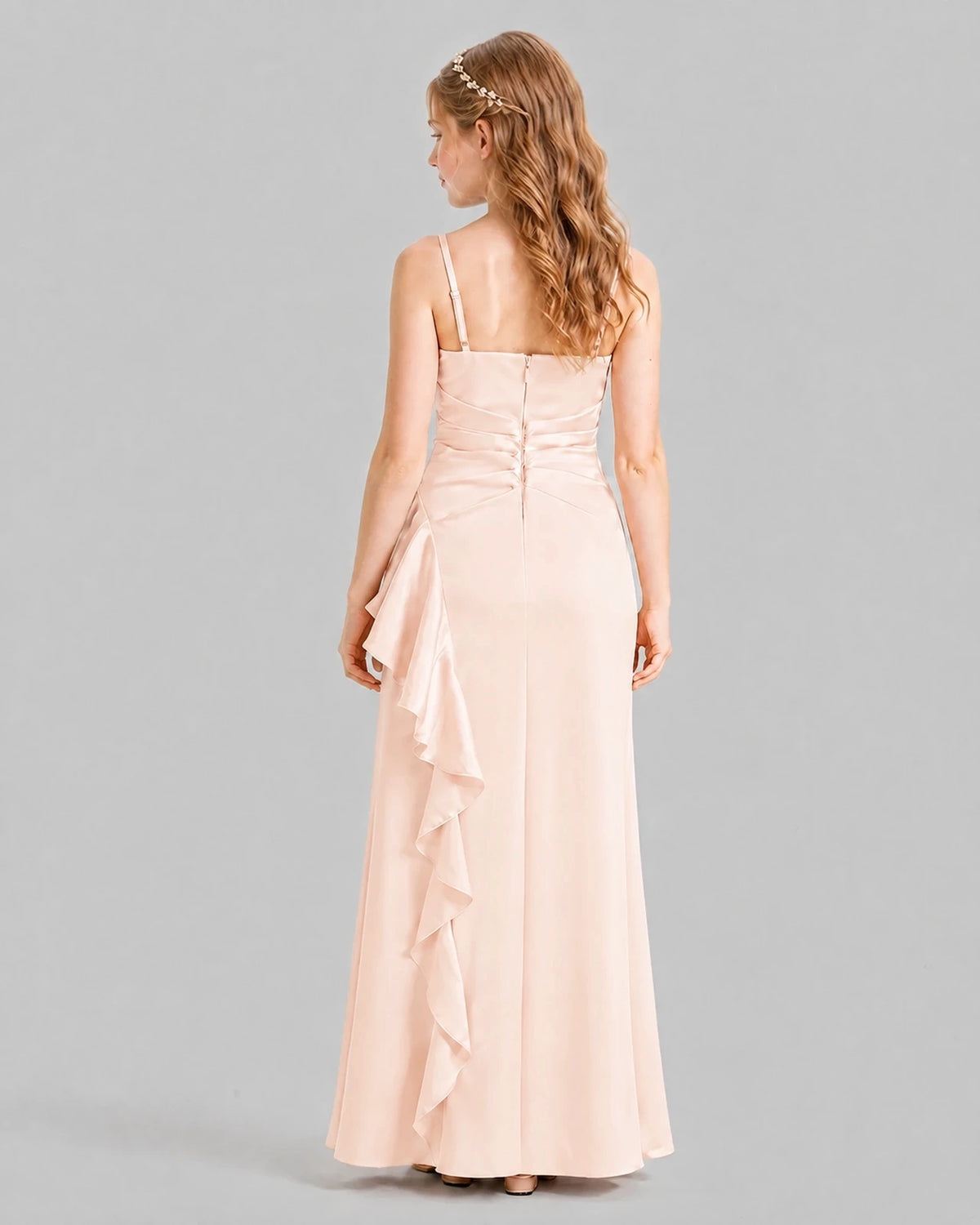 Blush Pink A-line Junior Bridesmaid Dresses Back