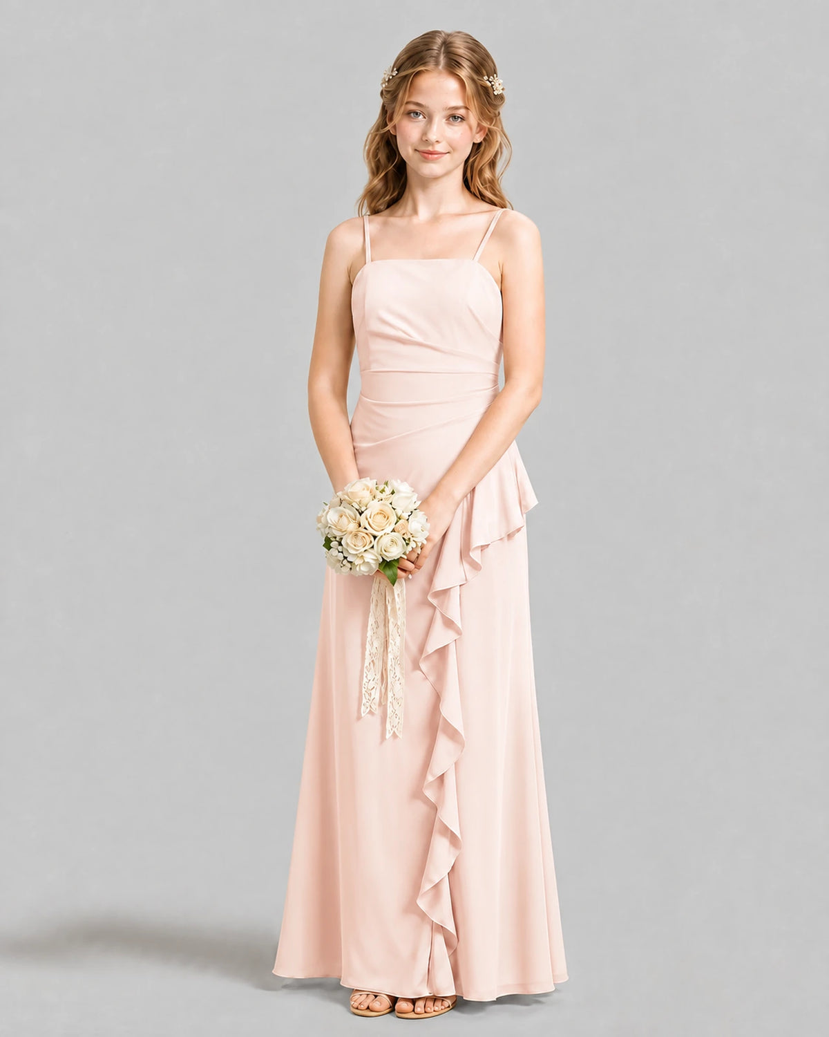 Blush Pink A-line Junior Bridesmaid Dresses Front