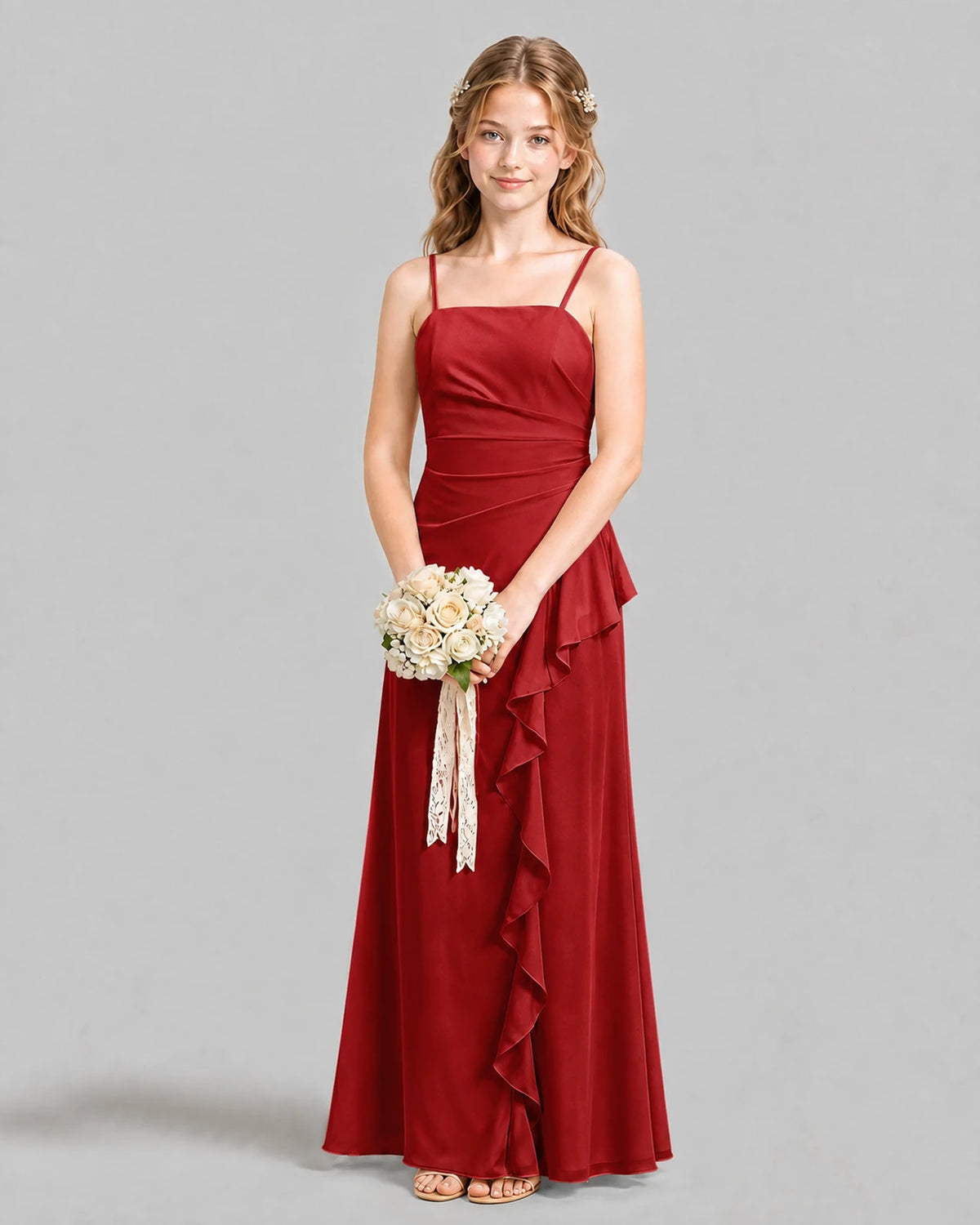 Burgundy A-line Junior Bridesmaid Dresses Front