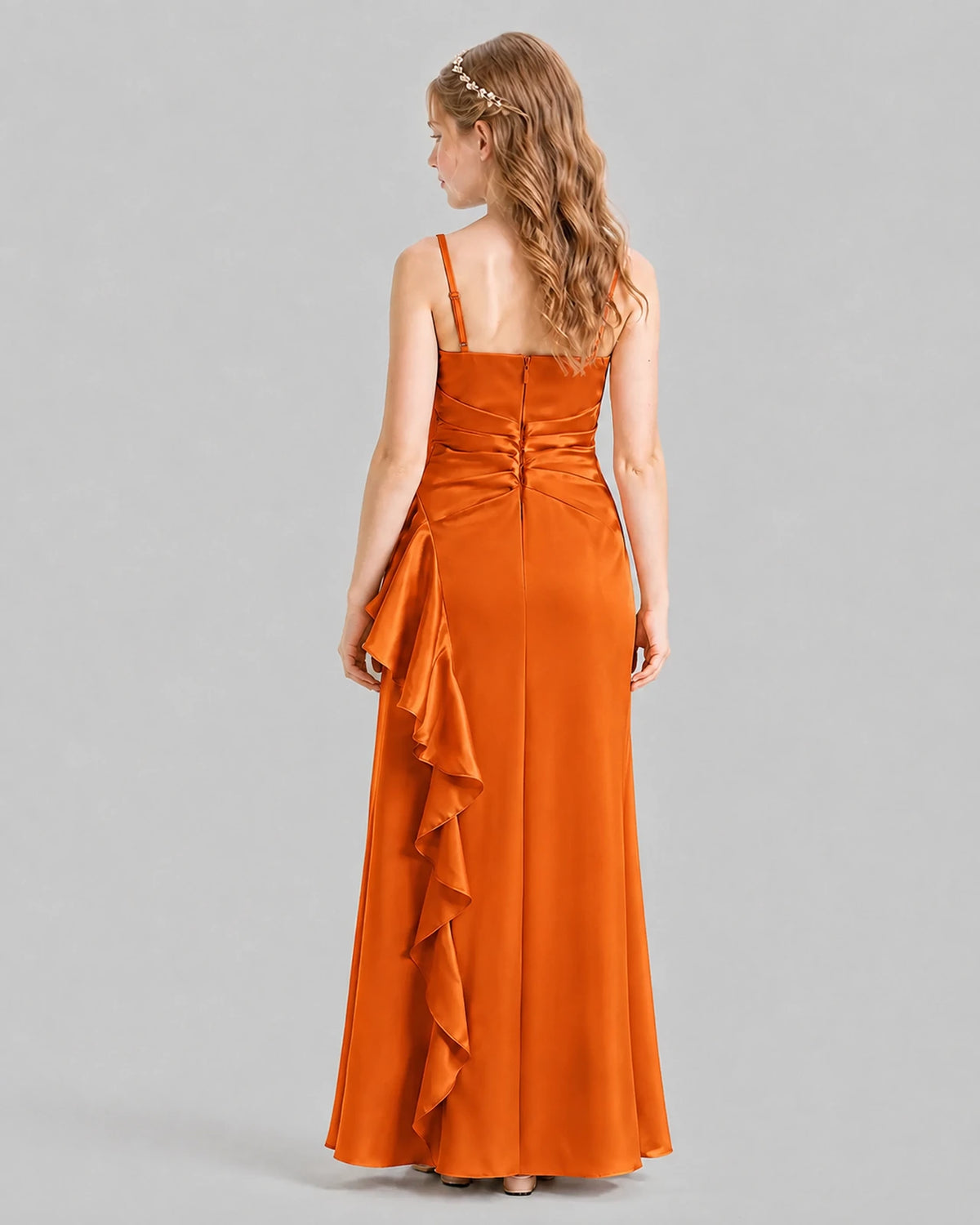 Burnt Orange A-line Junior Bridesmaid Dresses Back