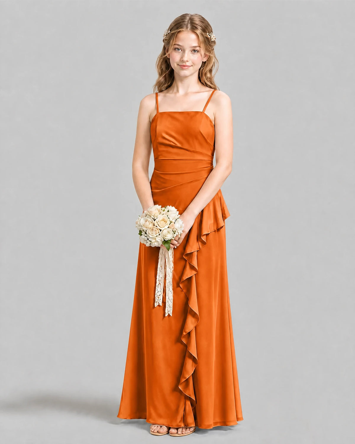 Burnt Orange A-line Junior Bridesmaid Dresses Front