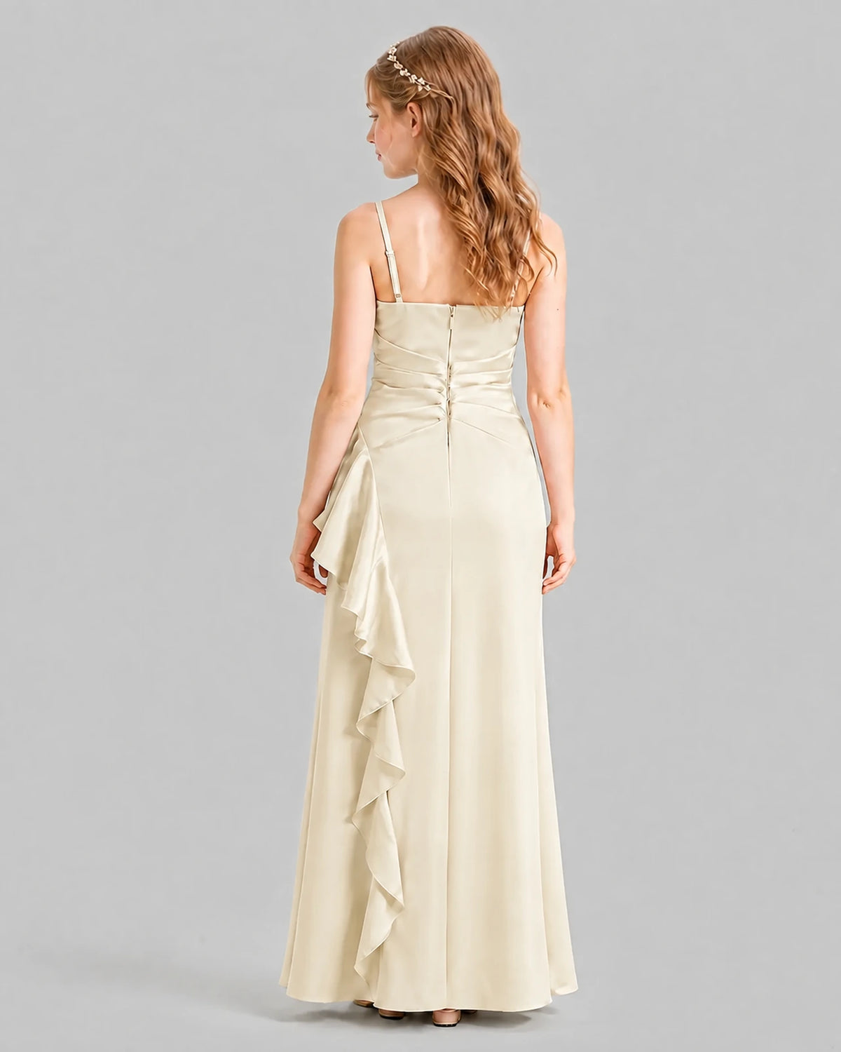 Champagne A-line Junior Bridesmaid Dresses Back
