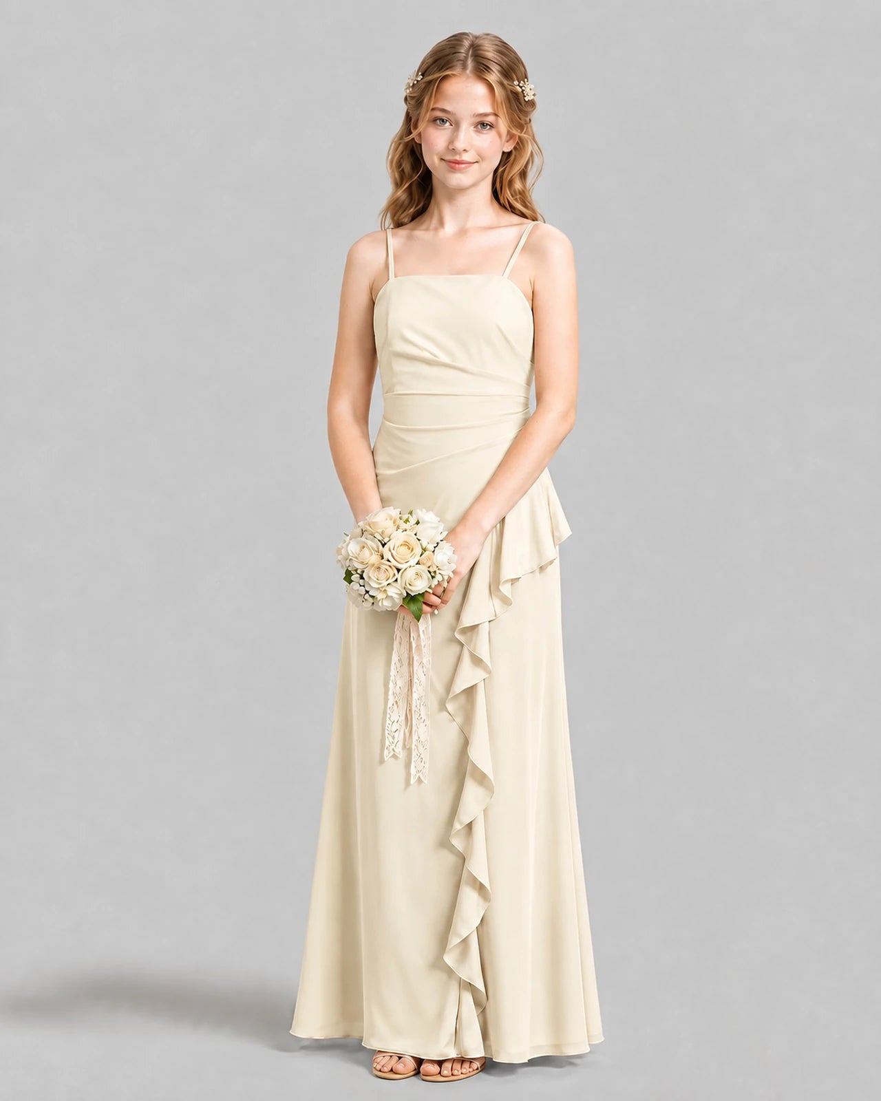 Champagne A-line Junior Bridesmaid Dresses Front